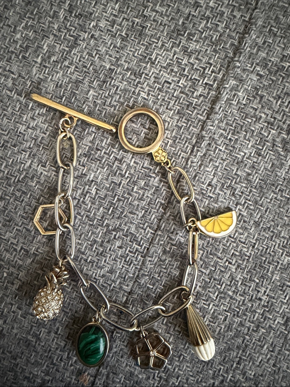 Gold & Silver Charm Bracelet with Yellow Lemon Accent